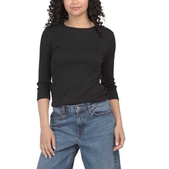 ELIE TAHARI Black Pima Cotton Blend Crew Neck Top - Picture 1 of 2